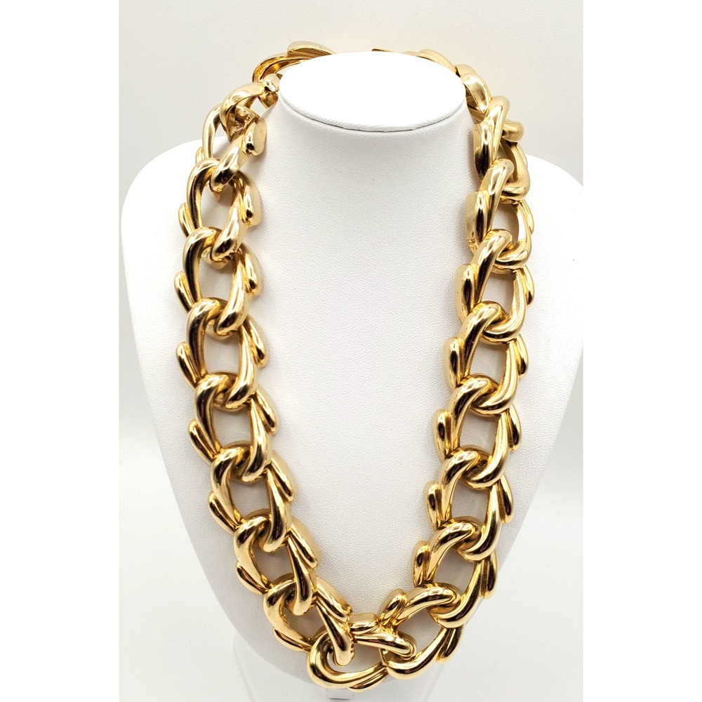 Vintage Chunky Curb Chain Necklace 18" Oversized Links Gold Tone